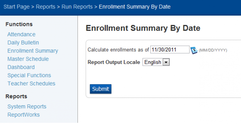 enrollment summary by date