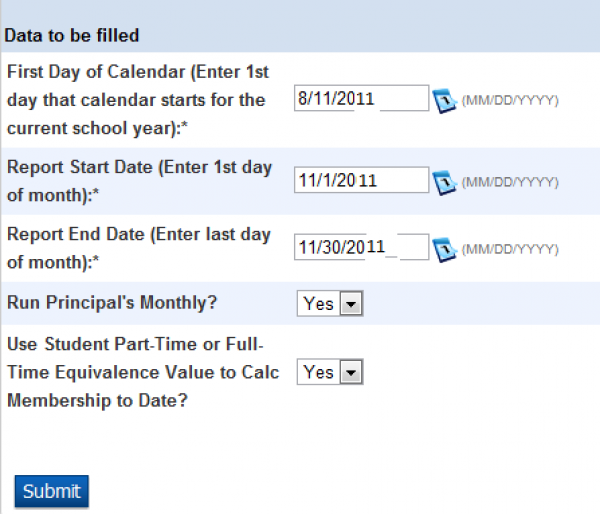 set dates for report